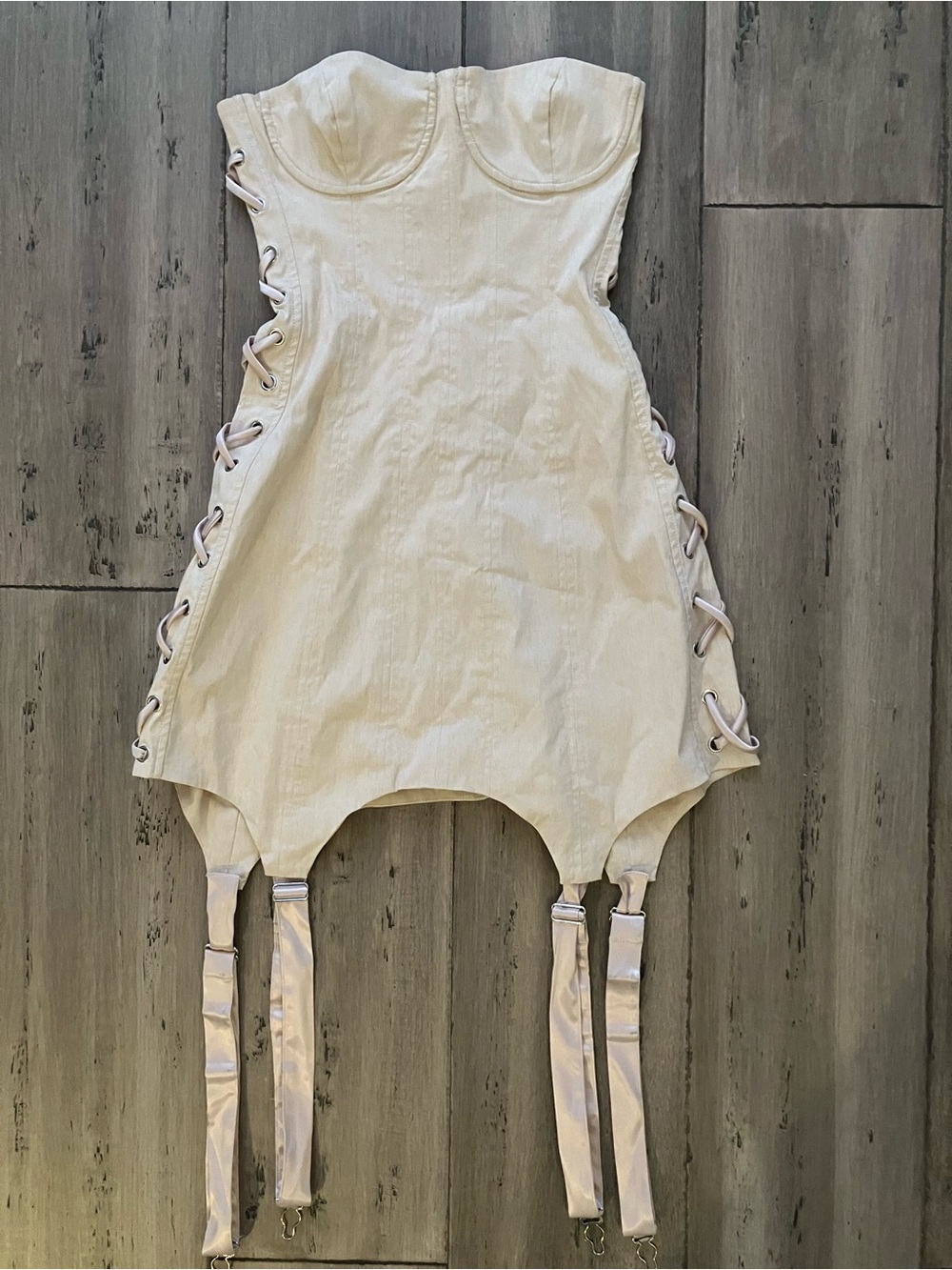 WeWoreWhat REVOLVE Corset Garter Mini Dress Vintage Pin-Up Blush S